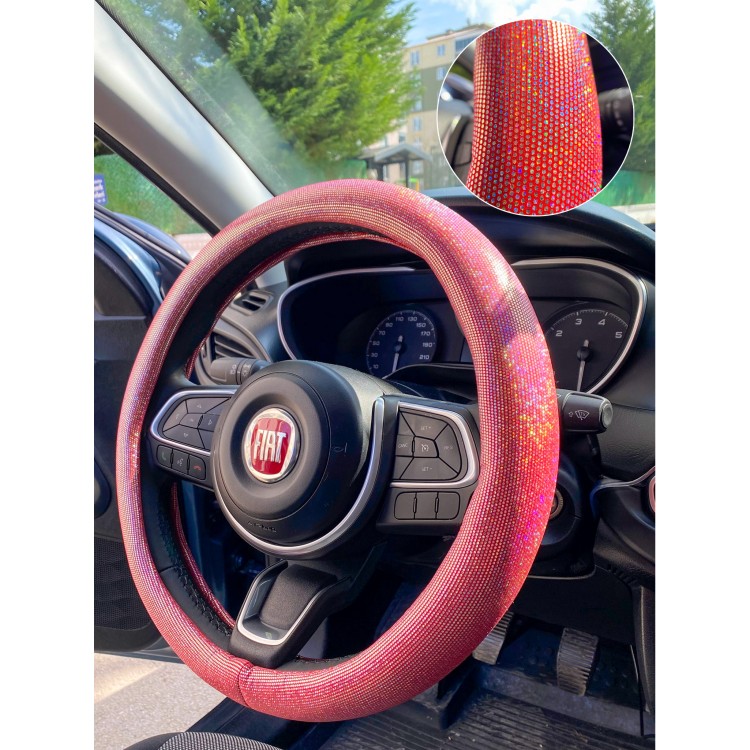 Hologram Noktalı Janjanlı Direksiyon Kılıfı Kırmızı