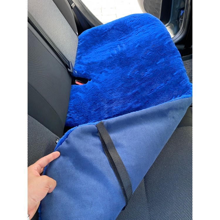 Yumuşak Tüylü Peluş Serme Oto Koltuk Koruyucu Minder Ön Arka Mavi
