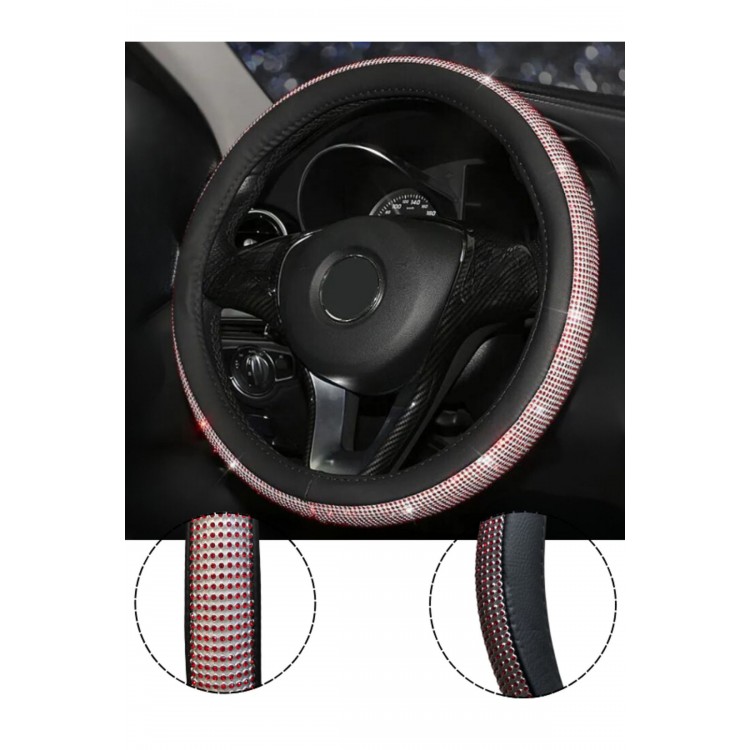 Kırmızı Taşlı Geçmeli Direksiyon Kılıfı-Siyah Derili Kırmızı Taşlı Geçmeli Direksiyon Kılıfı-Siyah Derili