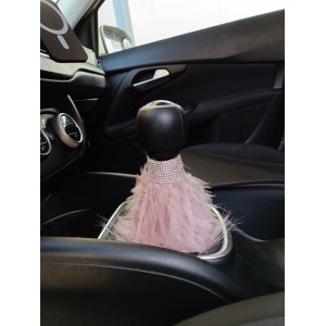 Vites El Freni Tüylü Süs Kristal Taşlı Model Pudra Pembe Vites El Freni Tüylü Süs Kristal Taşlı Model Pudra Pembe