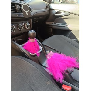 Vites El Freni Tüylü Süs Kristal Taşlı Model Fuşya