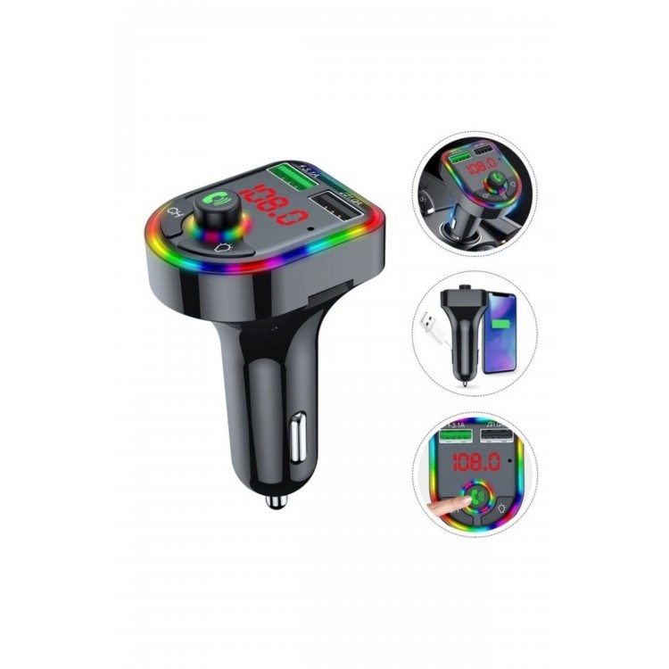 Car F6 RGB Bluetooth Araç Kiti FM Transmitter QC 3.1A Type-C Usb Şarj 12-24V Car F6 RGB Bluetooth Araç Kiti FM Transmitter QC 3.1A Type-C Usb Şarj 12-24V