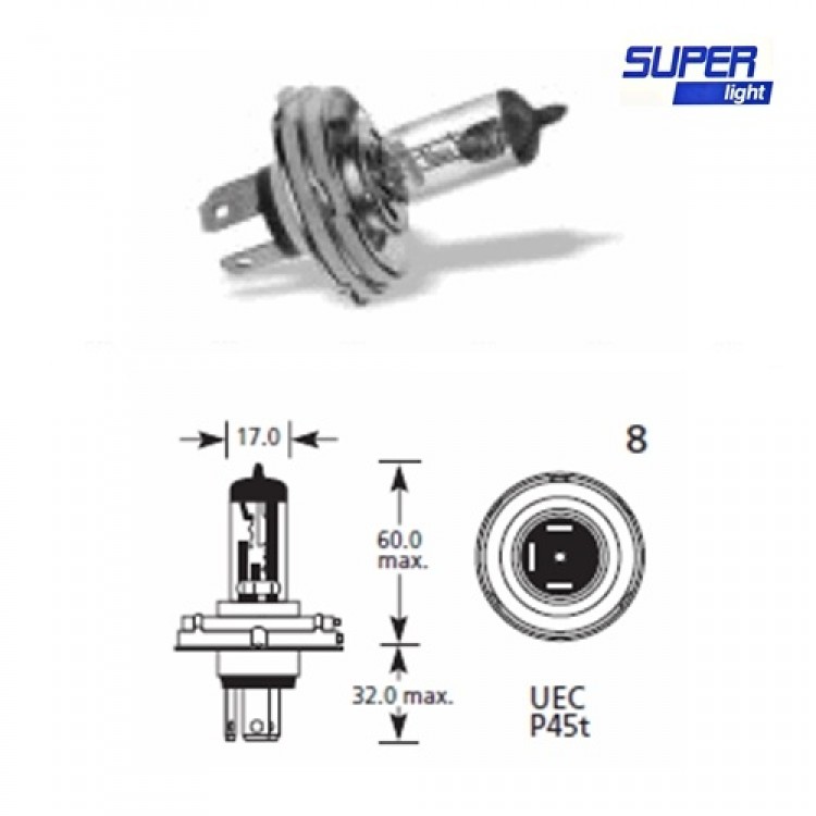 Super Light H4 Halojen Far Ampülü 12 Volt 100/90 Watt Super Light H4 Halojen Far Ampülü 12 Volt 100/90 Watt