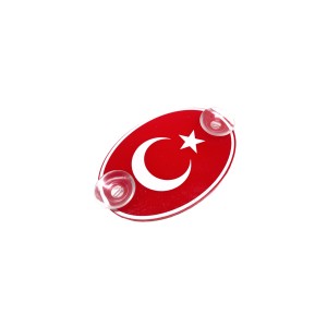 Türkiye Bayraklı Kırmızı Oval Vantuzlu Pleksi Cam Süsü Beyaz 13x8cm