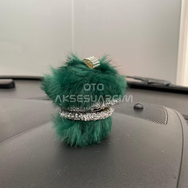 Kristal Taşlı Tüylü Sallanan Zıp Zıp Pufi Araç İçi Torpido Süsü Yeşil