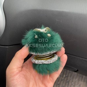 Kristal Taşlı Tüylü Sallanan Zıp Zıp Pufi Araç İçi Torpido Süsü Yeşil