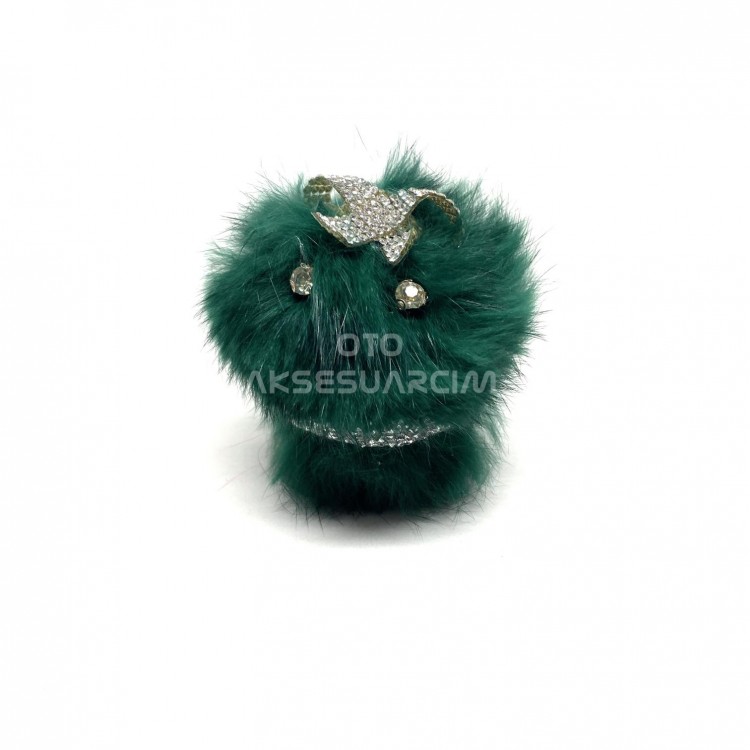 Kristal Taşlı Tüylü Sallanan Zıp Zıp Pufi Araç İçi Torpido Süsü Yeşil