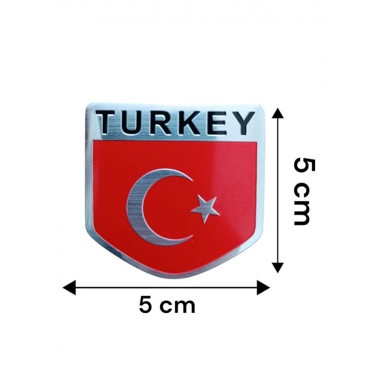 Türk Bayrağı Turkey Yazılı  Etiket Metal Sticker 5cm