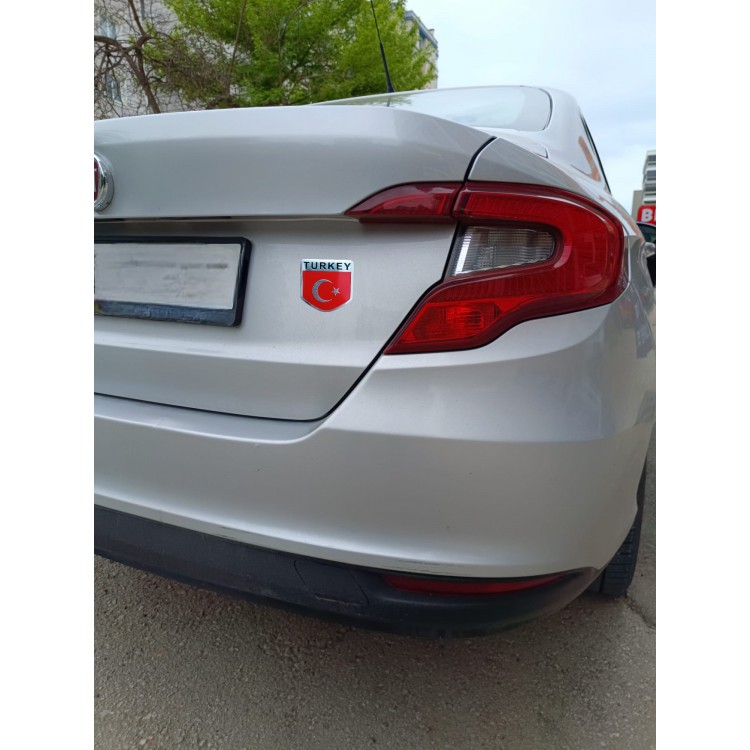 Türk Bayrağı Turkey Yazılı  Etiket Metal Sticker 5cm