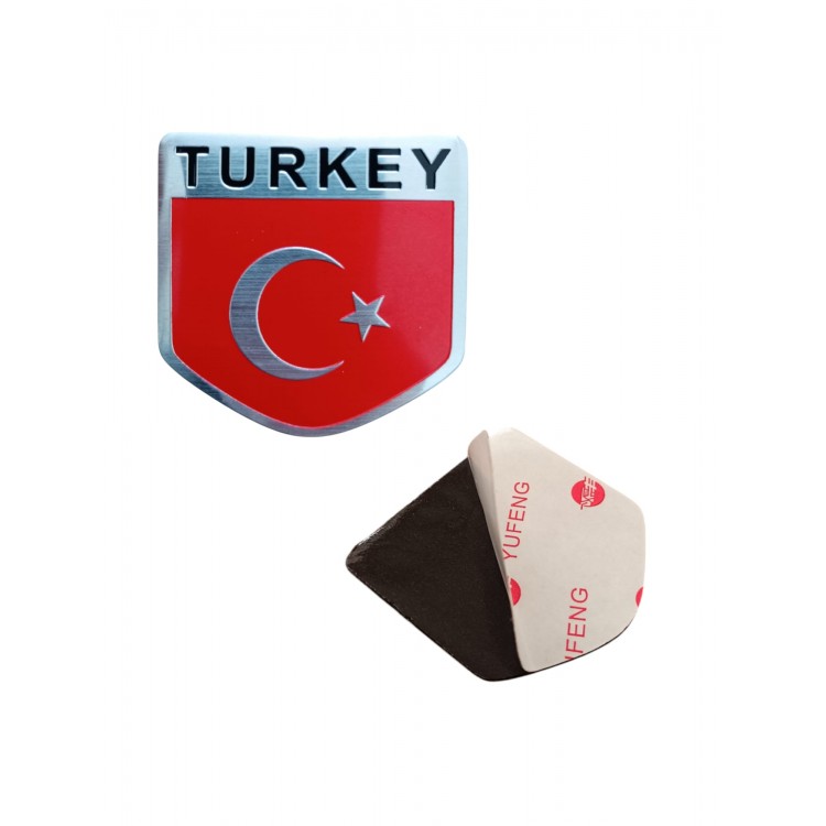 Türk Bayrağı Turkey Yazılı  Etiket Metal Sticker 5cm