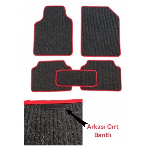 Oto Halı Paspas Hasır Universal 5 Parça Siyah Kırmızı Biyeli