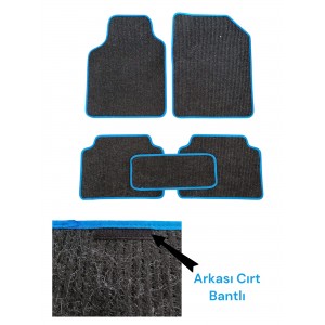 Oto Halı Paspas Hasır Universal 5 Parça Siyah Mavi Biyeli