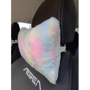 Yumuşak Peluşlu Ortopedik Araba Seyahat Boyun Yastığı 2'li Gökkuşağı