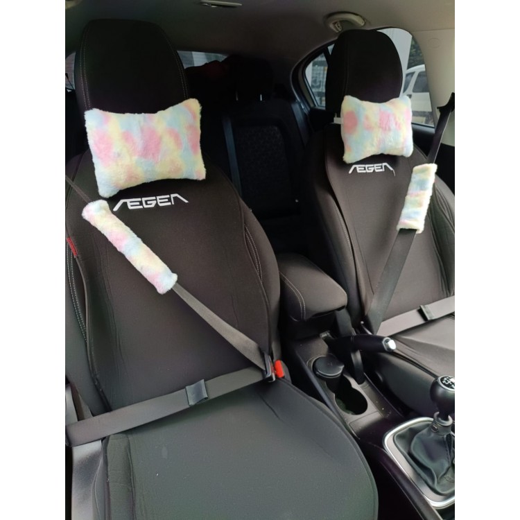 Peluş Ortopedik Araba Seyahat Boyun Yastığı Emniyet Kemer Pedi Seti Gökkuşağı Peluş Ortopedik Araba Seyahat Boyun Yastığı Emniyet Kemer Pedi Seti Gökkuşağı