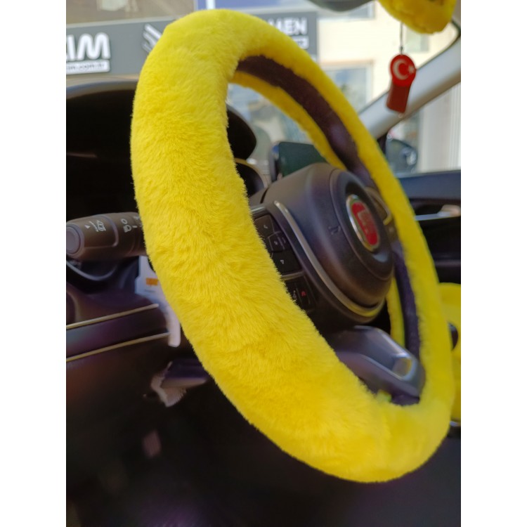 Yumuşak Tüylü Peluş Direksiyon Kılıfı Sarı Yumuşak Tüylü Peluş Direksiyon Kılıfı Sarı