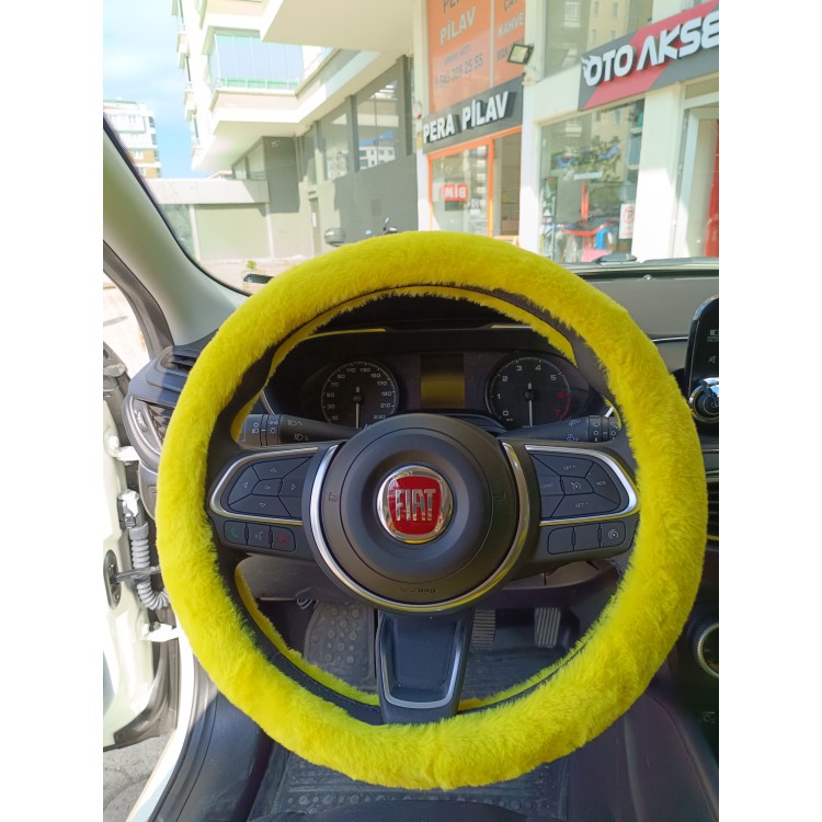 Yumuşak Tüylü Peluş Direksiyon Kılıfı Sarı Yumuşak Tüylü Peluş Direksiyon Kılıfı Sarı