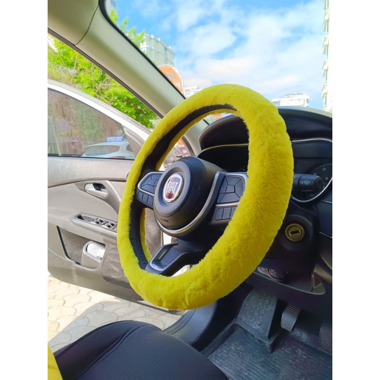 Yumuşak Tüylü Peluş Direksiyon Kılıfı Sarı Yumuşak Tüylü Peluş Direksiyon Kılıfı Sarı