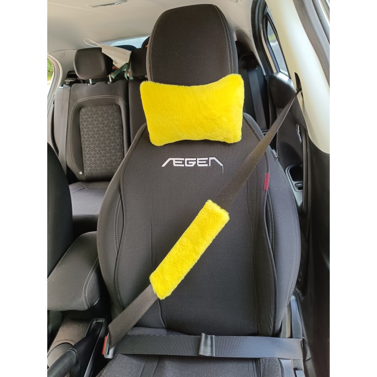 Peluş Ortopedik Araba Seyahat Boyun Yastığı Emniyet Kemer Pedi Seti Sarı Peluş Ortopedik Araba Seyahat Boyun Yastığı Emniyet Kemer Pedi Seti Sarı