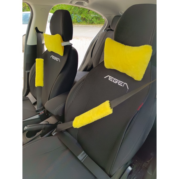 Peluş Ortopedik Araba Seyahat Boyun Yastığı Emniyet Kemer Pedi Seti Sarı Peluş Ortopedik Araba Seyahat Boyun Yastığı Emniyet Kemer Pedi Seti Sarı