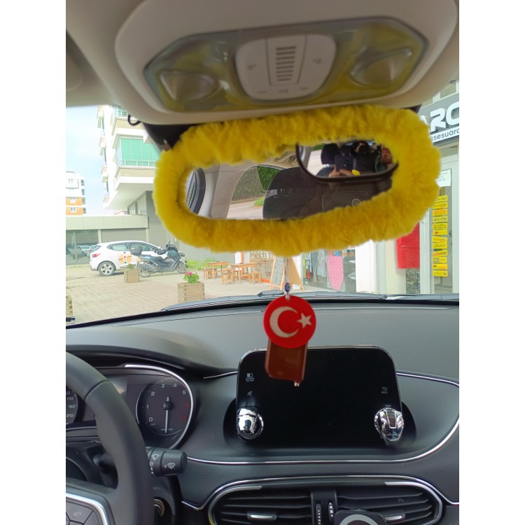Peluş Dikiz Ayna Kılıfı Süs Sarı
