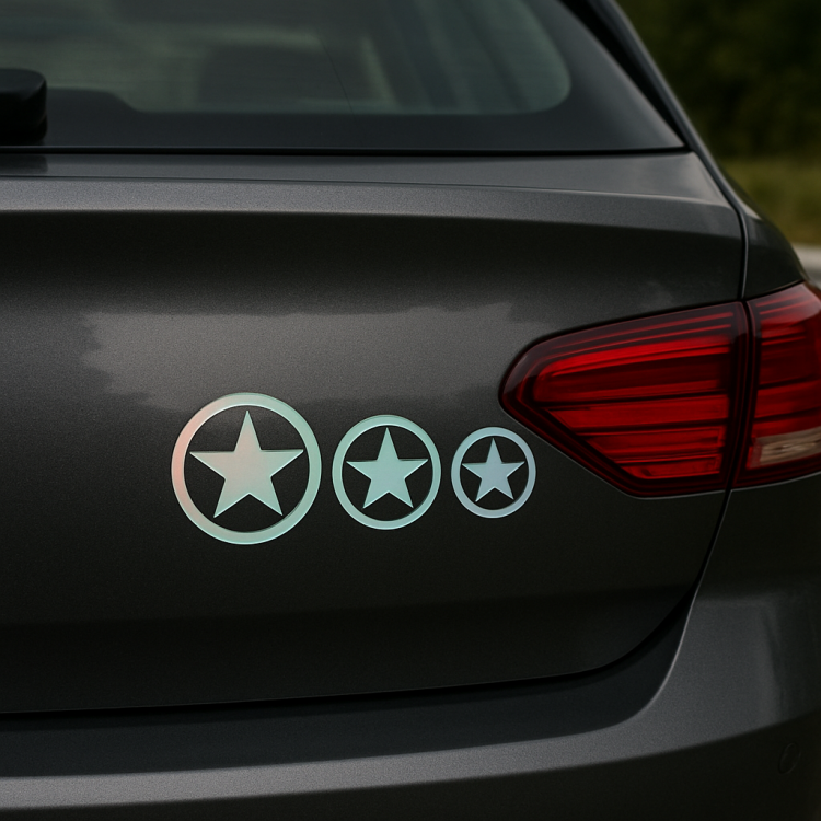 3'lü Yıldız Oto Sticker Hologramlı 20x8cm 3'lü Yıldız Oto Sticker Hologramlı 20x8cm