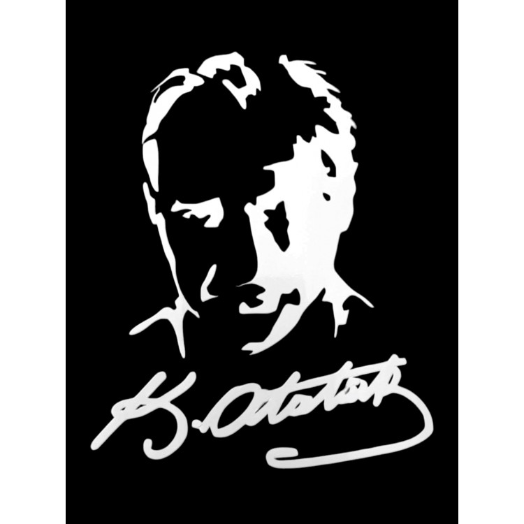 K.Atatürk Silüetli İmzalı Oto Sticker Beyaz 19x15cm