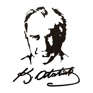 K.Atatürk Silüetli İmzalı Oto Sticker Siyah 19x15cm