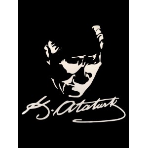 K.Atatürk Silüetli İmzalı Oto Sticker Beyaz 20x20cm BY2