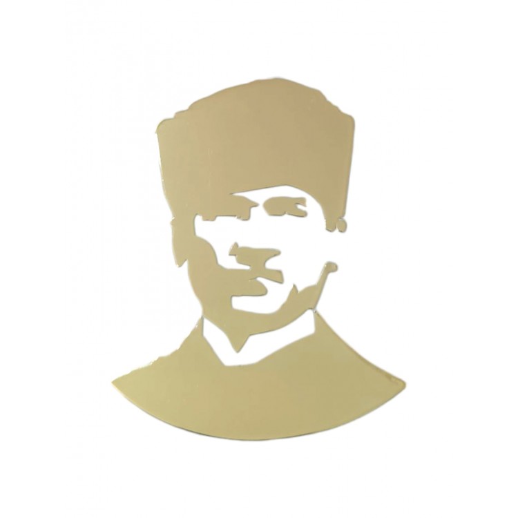 K.Atatürk Silüetli Metal Oto Sticker Gold 7x5cm