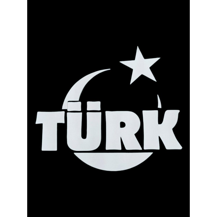 Türk Yazılı Türk Bayrağı Oto Sticker Beyaz 16X14 cm
