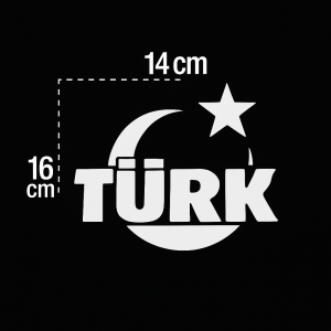 Türk Yazılı Türk Bayrağı Oto Sticker Beyaz 16X14 cm