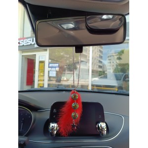 Disko Toplu Metal Yıldız Dikiz Ayna Süsü Kırmızı Tüylü