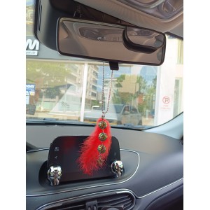 Disko Toplu Metal Yıldız Dikiz Ayna Süsü Kırmızı Tüylü