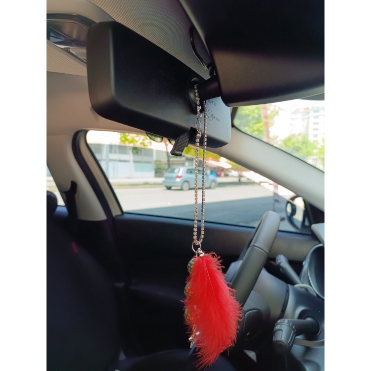 Disko Toplu Metal Yıldız Dikiz Ayna Süsü Kırmızı Tüylü