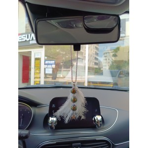 Disko Toplu Metal Yıldız Dikiz Ayna Süsü Gri Tüylü