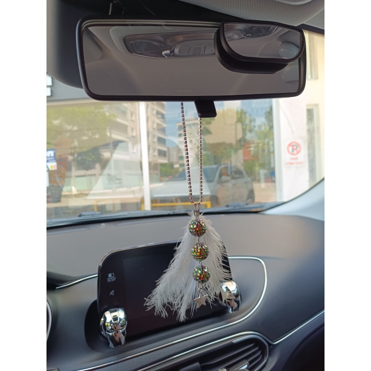 Disko Toplu Metal Yıldız Dikiz Ayna Süsü Gri Tüylü