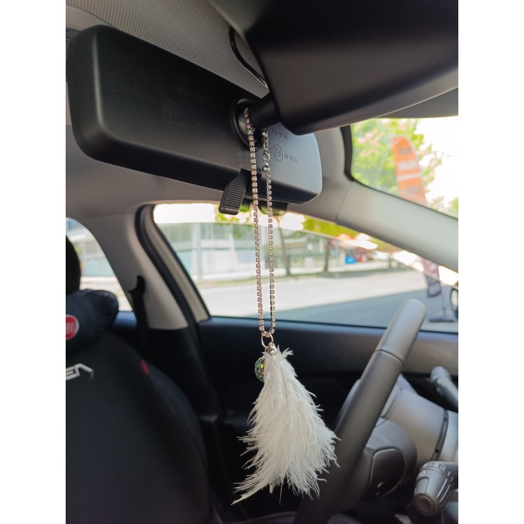 Disko Toplu Metal Yıldız Dikiz Ayna Süsü Gri Tüylü