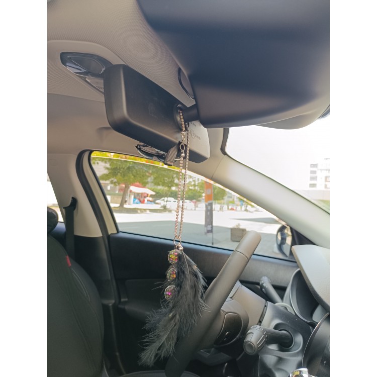 Disko Toplu Metal Yıldız Dikiz Ayna Süsü Siyah Tüylü