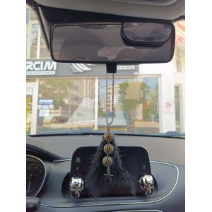 Disko Toplu Metal Yıldız Dikiz Ayna Süsü Siyah Tüylü