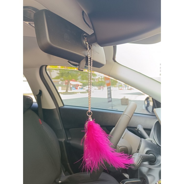 Disko Toplu Metal Yıldız Dikiz Ayna Süsü Fuşya Pembe Tüylü