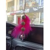 Disko Toplu Metal Yıldız Dikiz Ayna Süsü Fuşya Pembe Tüylü