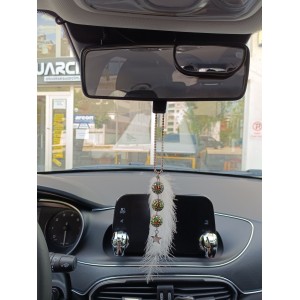 Disko Toplu Metal Yıldız Dikiz Ayna Süsü Beyaz Tüylü