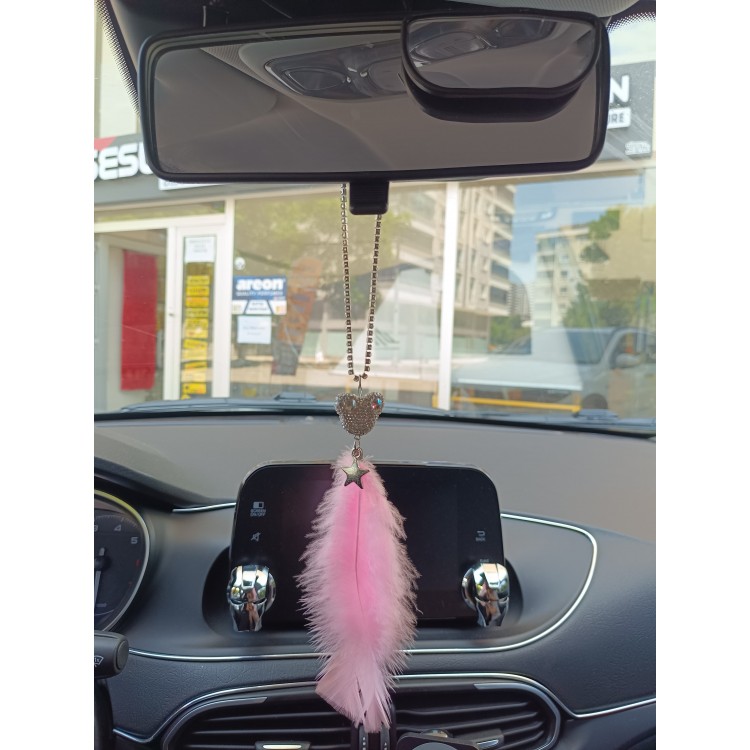 Pandalı Model Metal Yıldız Dikiz Ayna Süsü Şeker Pembe Tüylü