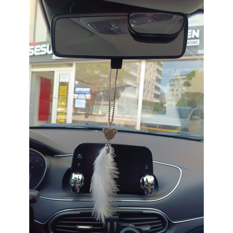 Pandalı Model Metal Yıldız Dikiz Ayna Süsü Beyaz Tüylü