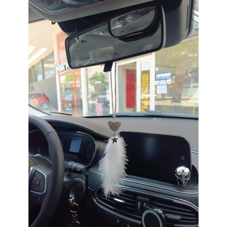 Pandalı Model Metal Yıldız Dikiz Ayna Süsü Beyaz Tüylü