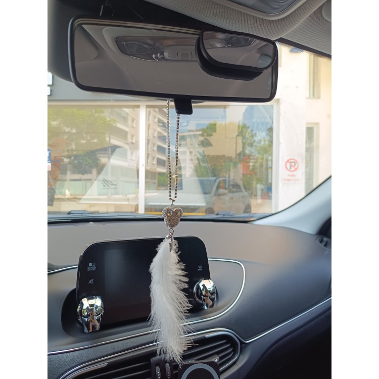 Pandalı Model Metal Yıldız Dikiz Ayna Süsü Beyaz Tüylü