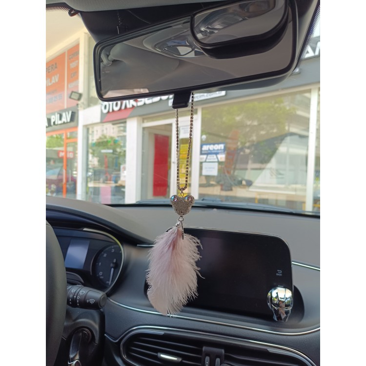 Pandalı Model Metal Yıldız Dikiz Ayna Süsü Pudra Pembe Tüylü