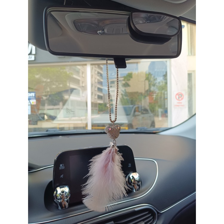 Pandalı Model Metal Yıldız Dikiz Ayna Süsü Pudra Pembe Tüylü