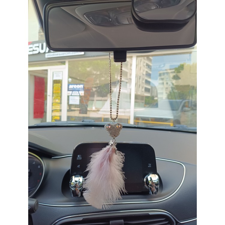 Pandalı Model Metal Yıldız Dikiz Ayna Süsü Pudra Pembe Tüylü