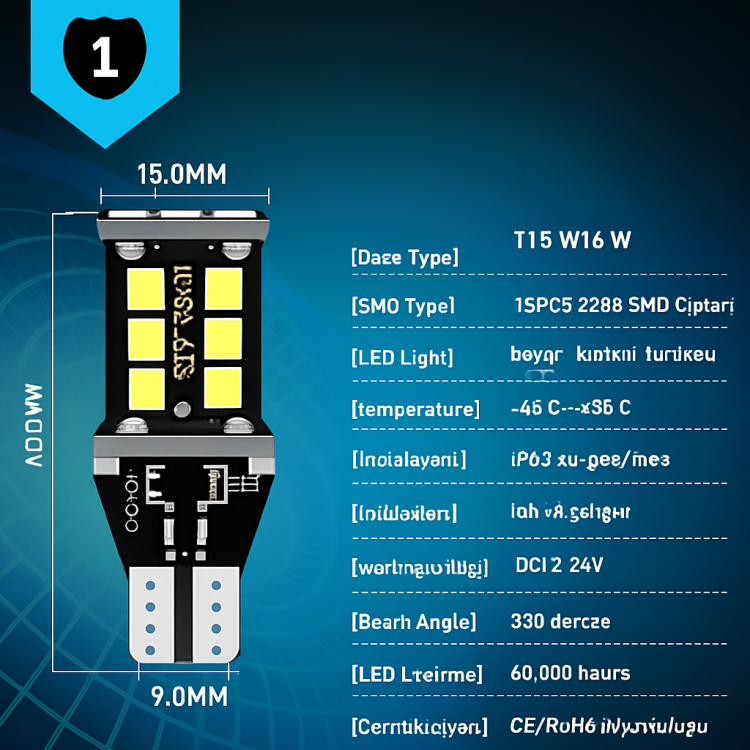 T15 Led Ampul 15 Ledli Canbuslı Ultra Parlak Beyaz
